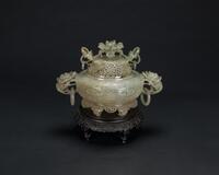 QingA Jadeite Carved &#8216;Chrysanthemum&#8217; Double Handle Censer