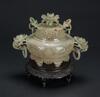 QingA Jadeite Carved &#8216;Chrysanthemum&#8217; Double Handle Censer - 4