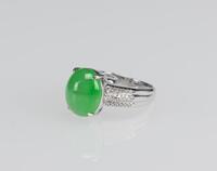 An Icy Apple Green Jadeite Cabochon Diamond Ring