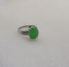 An Icy Apple Green Jadeite Cabochon Diamond Ring - 4