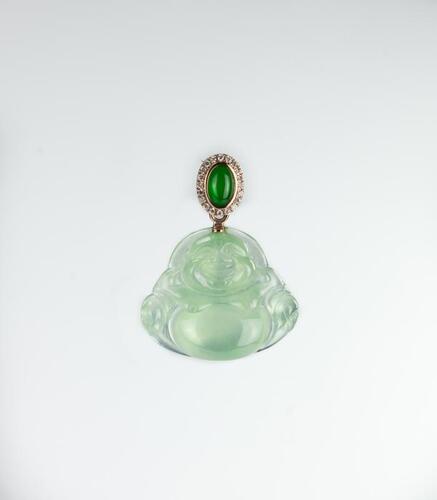 An Amazing Transparent Glassy Jadeite Carved Buddah Pendant