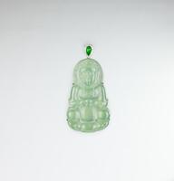 A Full Green Glassy Jadeite Jade Guanyin Pendant