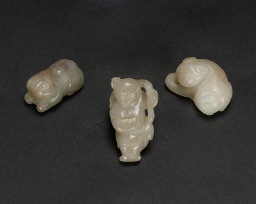 QingA Group Of Three Celadon Carved White Jade