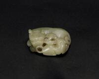 Qing- A Celadon Jade Carved Beast Toggle