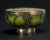Qing-A Greenish Jade Bowl Insert Silver Holder With Engraved Guanyin - 5