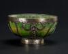 Qing-A Greenish Jade Bowl Insert Silver Holder With Engraved Guanyin - 7