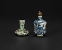 A Blue And White Iron Red Snuff Bottle and A Small Famille Vase