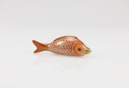 A Gilt-Iron Red Glazed Koi Snuff Bottle