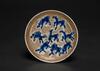 A Dark Yellow Ground Crackle-Glazed Blue And White Eight Horses Dish - 6