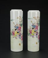 A Pair Of Famille-Glaze &#8216;Child Play&#8217; Vases