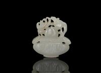 Qing- A White Jade Carved Fu,Shou Basket