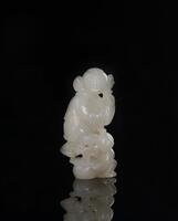 Qing-A Fine White Jade Carved Mother And Boy Holding Ru Yi