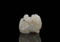Qing-A White Jade Carved ‘Two Fu Dogs’