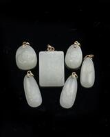 A Group of 6 Fine White Jade Carved ‘Flowers’ Pendants