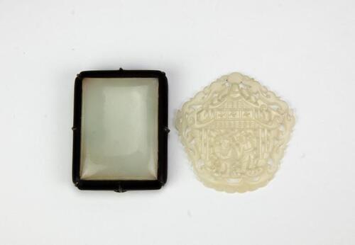 Qing-A White Jade Carved’Hehe er Xian’ And A White Jade Mounted Zitan Pendants