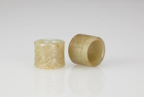 Qing-A Two White Jade Carved ‘Character’ Archers Rings