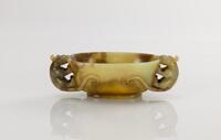 Ming-A Yellowish Russet Jade Double Dragon Handle Cup
