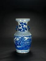 Qing 19th Century-A Blue And White ‘Figure’ Double Handle Vase