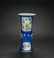 Qing-A Blue Ground Famille-Rose Vase