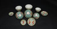 Late Qing/Republuc-A Famille Glazed Turquoise Blue Ground ‘Dragon’ Dinning Set