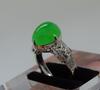 A Stunning vivid apple green Jadeite Jade diamond ring - 8