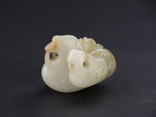Qing - A White Jade Carved Two Mandarin Duck