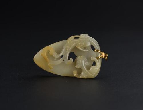 Qing - A White Jade Carved Two Chilung Pendant