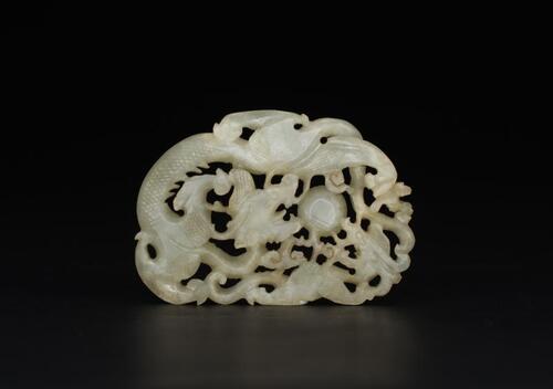 Qing - A White Jade Carved Cicada BeltBuckle