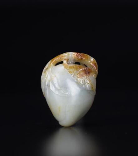 Qing - A Russet White Jade Carved Peach And Bat