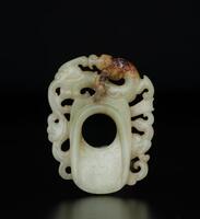 Han - A White Jade Carved Dragon And Phonix Pendant