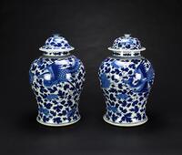 Late Qing-A Pair Of Blue And White ‘Phoenix And Peony’Ginger Jars