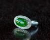 A Stunning Natural Intense Green Jadeite Jade Diamond Ring. - 3