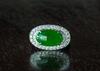 A Stunning Natural Intense Green Jadeite Jade Diamond Ring. - 4