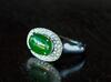 A Stunning Natural Intense Green Jadeite Jade Diamond Ring. - 5