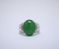 A Fine Intense Green Jadeite Diamond Gentleman Ring