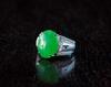 A Fine Intense Green Jadeite Diamond Gentleman Ring - 3