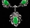 A Set Of Jadeite Braclets And Necklace Mounted With 18K White Gold - 3