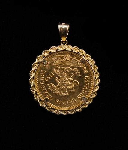 1959 Mexican 15gr Gold Coin Pendant