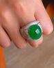 A Large Top Quality Natural Intense Emerald Green Jadeite Diamond Ring. - 2