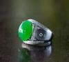 A Large Top Quality Natural Intense Emerald Green Jadeite Diamond Ring. - 6