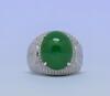 A Large Top Quality Natural Intense Emerald Green Jadeite Diamond Ring. - 7