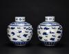 Late Qing-A Pair Of Blue And White ‘Eight Treasure ,Double Dragon Chase Pearl’ Covers Jars - 2