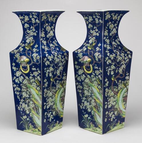 Early 20th Century-A Pair Of Large Blue Ground Double Beast Handle Vase