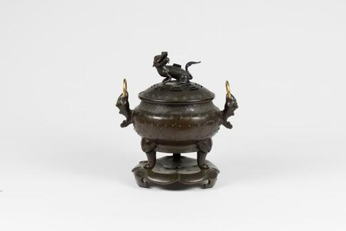 Ming-A Gilt Bronze Tri-Pod Censer with Cover And Stand