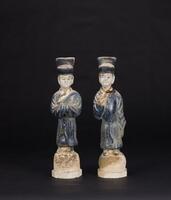 Ming -A Two Blue Glazed Ceramic Figures