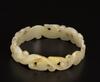 Qing-A White Jade Carved Double Dragon Chase Pearl Arm Bangle - 4