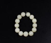 Qing-A Fine White Jade Carved Beads Bracelets