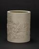 A Porcelain Brush Holder Carved Land scape and Figures - 4