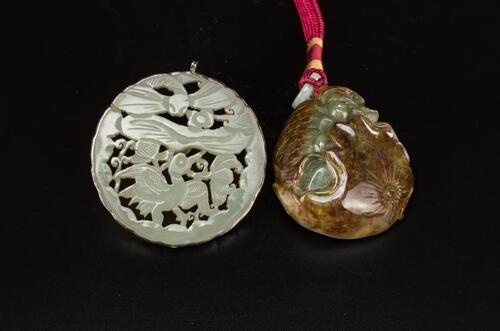 Late Qing/Republic-A White Jade Carved Circle Pendant and Jadeite Pendant(2 pc)