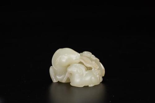 A White Jade Carved Two Rams
